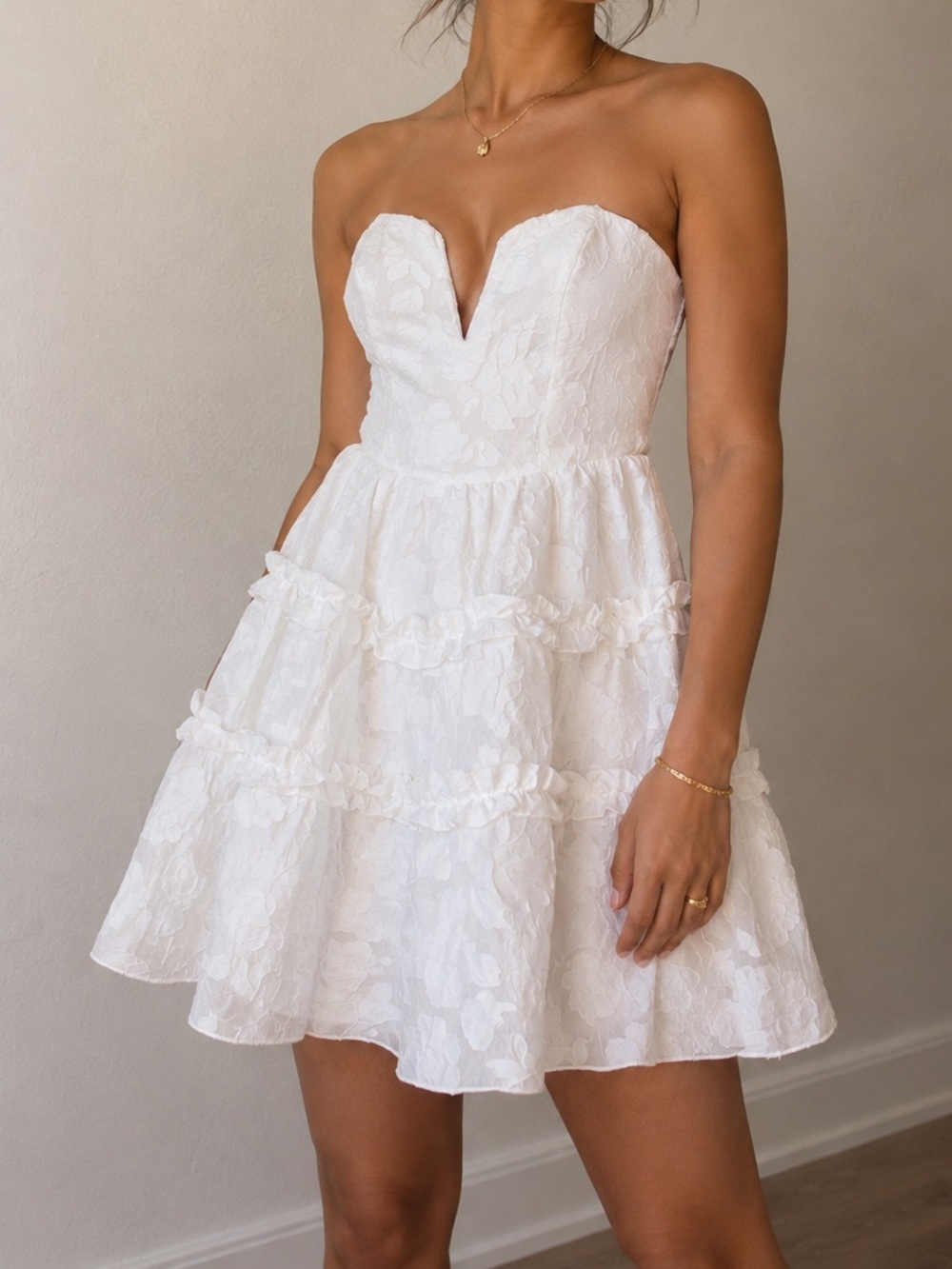 Mustard Seed Strapless White Lace A-Line Dress